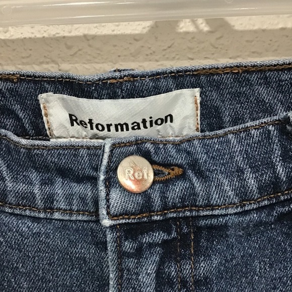 Reformation Cropped Flood Jeans High Waist Flare Raw Fray Hem Kasai Wash Size 31 - Picture 4 of 9